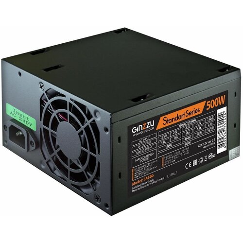 Блок питания Ginzzu SA500 ATX v2.3, 500W, 80mm, черный