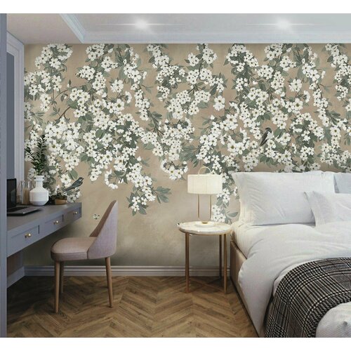 Обои бесшовные Ласточки Бежевый текстура хлопок ширина 2750мм х длина 3500мм 15360₽