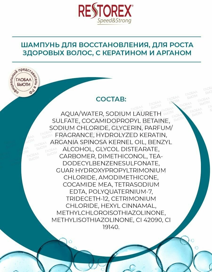 Шампунь для волос Restorex с кератином и арганом восстанавливающий, 500 мл - фото №4