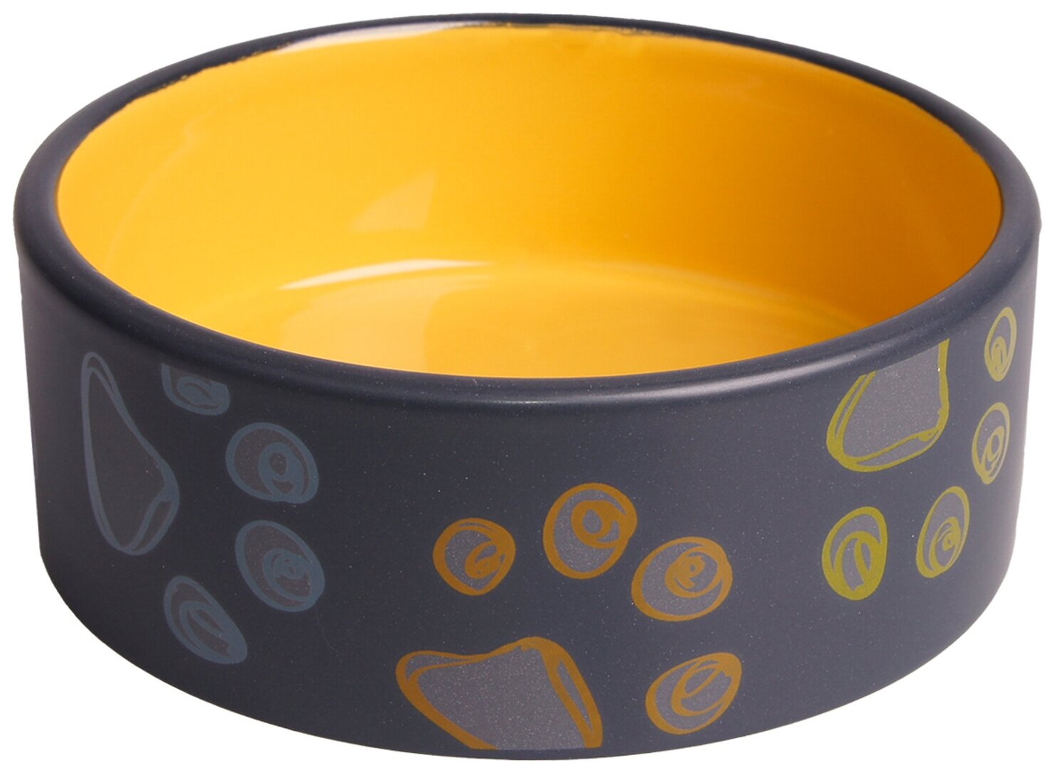 КерамикАрт миска керамическая для собак 420 мл черная с желтым