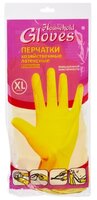 Перчатки HouseHold Gloves латексные с хлопковым напылением, 1 пара, размер M, цвет желтый