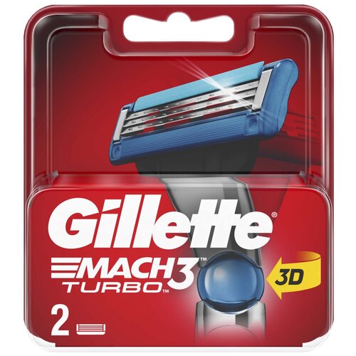 Сменные кассеты для бритья Gillette Mach3 Turbo, 2 шт gillette mach3 turbo мужская бритва 4 кассеты с 3 лезвиями прочнее чем сталь для точного бритья с 3d механизмом