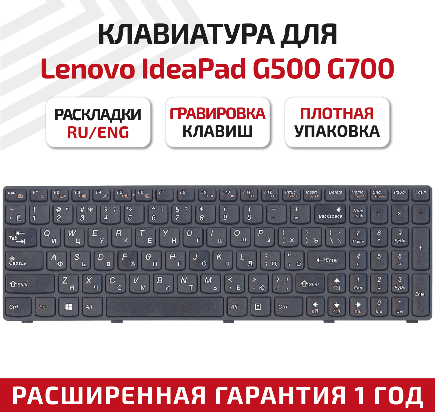 Клавиатура (keyboard) 25210891 для ноутбука Lenovo IdeaPad G500, G500A, G500C, G500M, G500T, G505, G505A, черная с черной рамкой