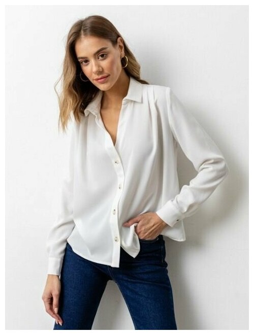 Блуза  VIAVILLE, повседневный стиль, длинный рукав, размер 46, белый