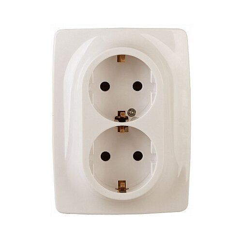 Розетка ЭРА 12-2008-02 2X2P E Schuko со шторками , 16А-250В, б.л., 12, слоновая кость Б0038813