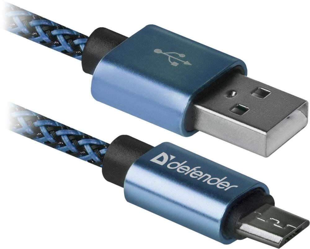 Кабель Defender USB - microUSB (USB08-03T PRO), 1 м, 1 шт., синий