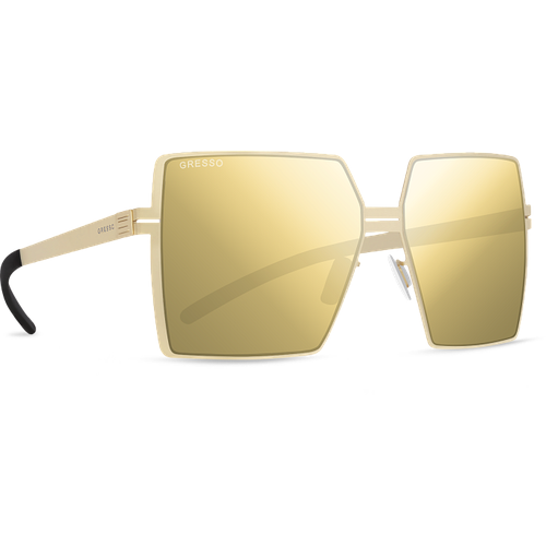 Титановые солнцезащитные очки GRESSO Arabella - квадратные / золотое зеркало