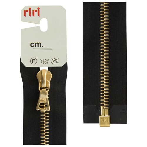 фото Молния металл, gold, разъёмная 1 замок, на атласной тесьме, 6 мм, 70 см, цвет 2110, черный riri