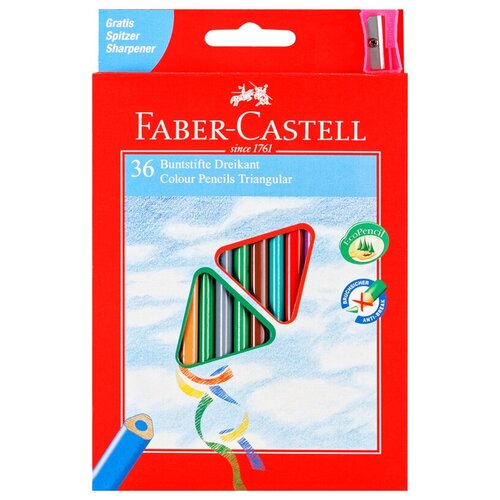 Карандаши цветные Faber-Castell Ecopen 36цв, трехгран, заточен, картон, европодвес, с точилкой