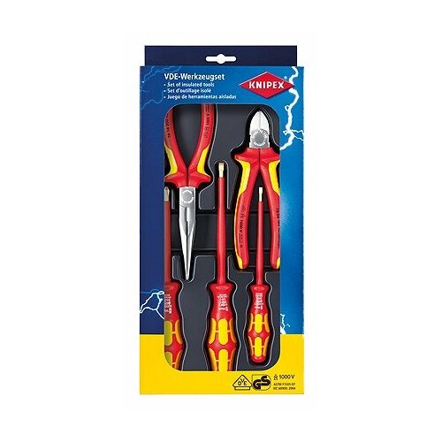 круглогубцы knipex kn 3741125 захватные прецизионные 125 мм фосф облив ручки Набор диэлектрического инструмента Knipex 00 20 13, 5 предм., красный/желтый, 1 уп.