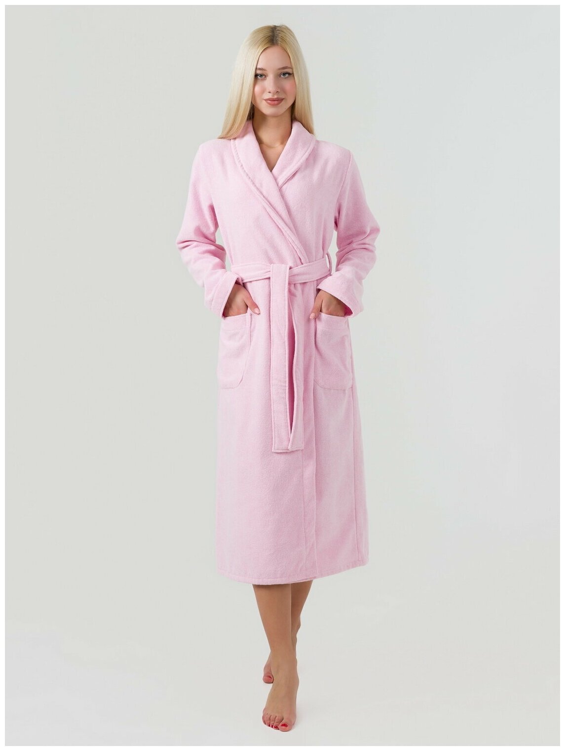 Женский махровый халат с шалькой, розовый - фотография № 14