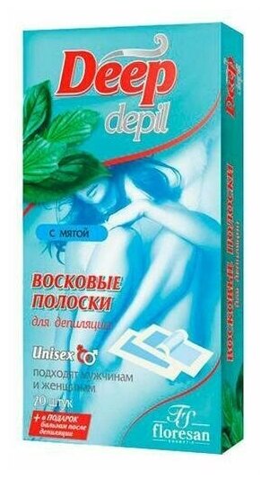 Floresan Восковые полоски Deep Depil для депиляции "UNISEX" с мятой, 20полосок
