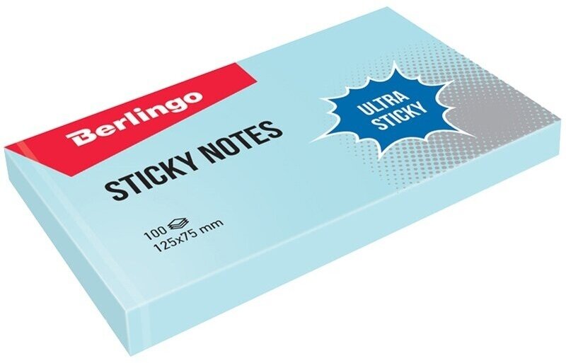 Самоклеящийся блок Berlingo "Ultra Sticky", 125х75 мм, 100 листов, пастель, голубой (LSn_39302)