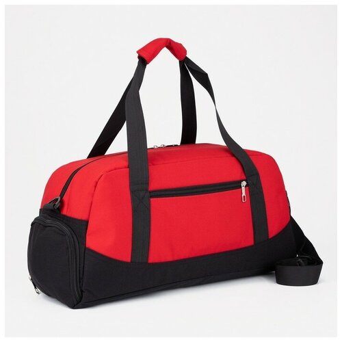 фото Сумка дорожная на молнии, отдел для обуви, 2 наружных кармана, длинный ремень, держатель для чемодана, цвет чёрный/красный dreammart
