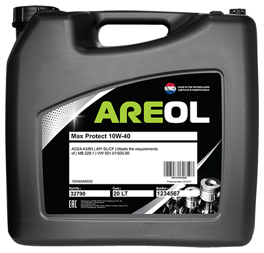 AREOL Max Protect 10W40 (20L)_масло моторн.!полусинт.\ACEA A3/B3,API SL/CF,MB 229.1,VW 501.01/505.00 10W40AR032