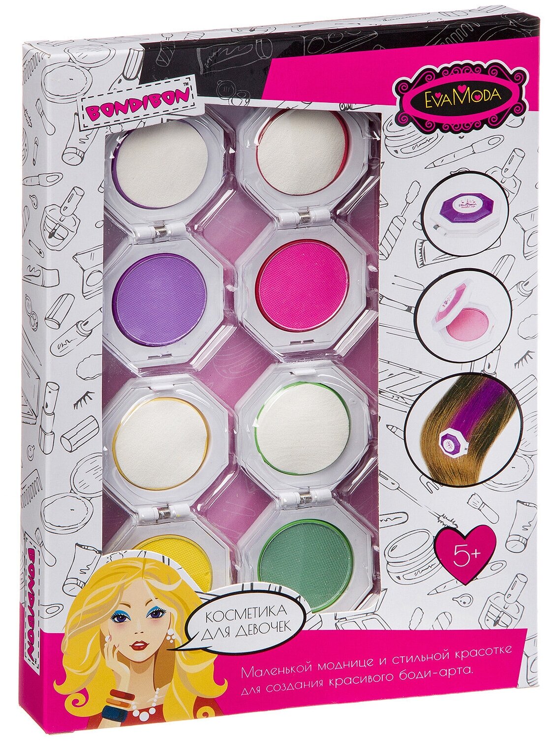 Мелки для окрашивания волос цветные Bondibon Eva Moda подарок для девочки, набор 4 цвета