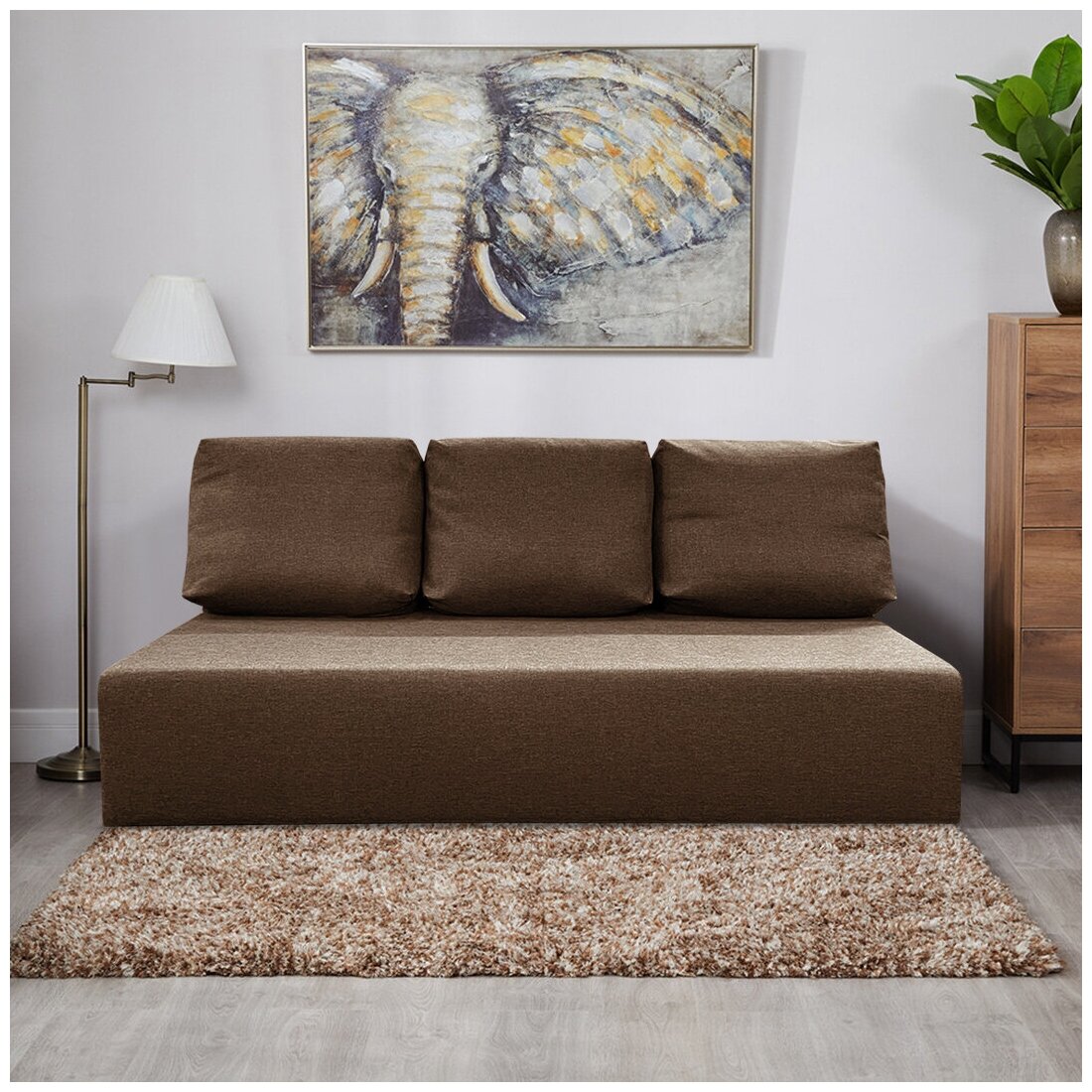 Прямой раскладной диван “Каир” 187х87х85 см, механизм еврокнижка, коричневый рогожка