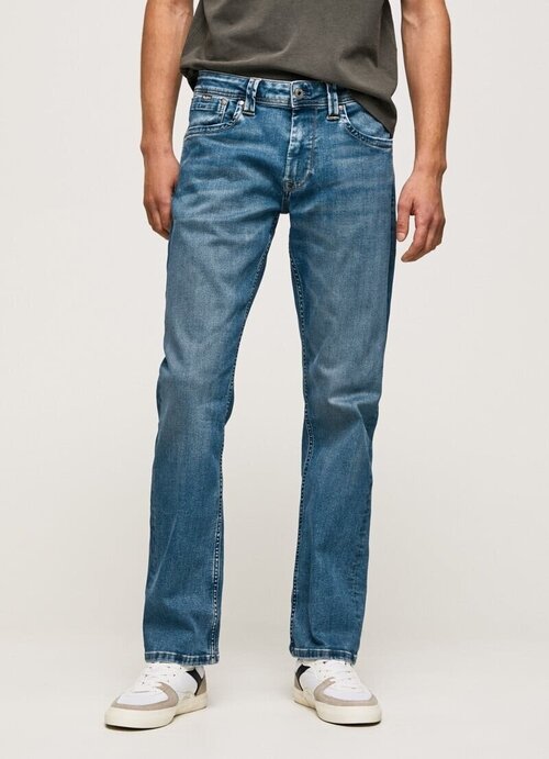Джинсы Pepe Jeans, прямой силуэт, средняя посадка, стрейч, размер 33, голубой