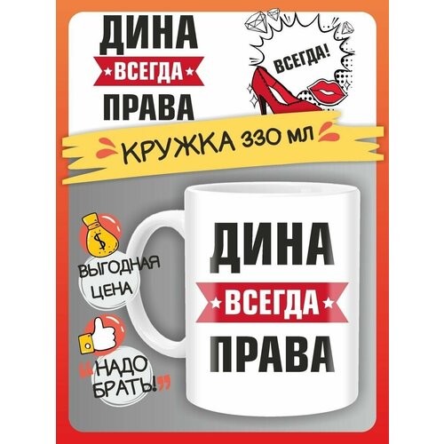 Кружка Дина всегда права. Подарок на день рождение