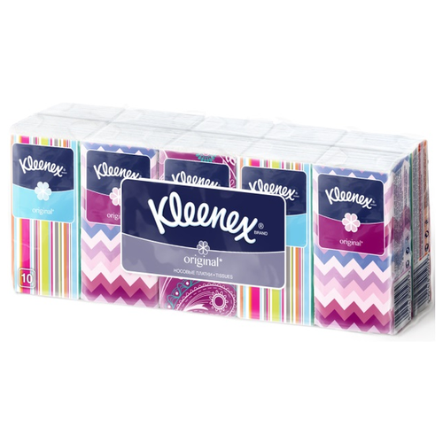 Купить Носовые платочки бумажные Kleenex Original 3-слойные 10 пачек по 10 платков, 1444516, Бумажные салфетки
