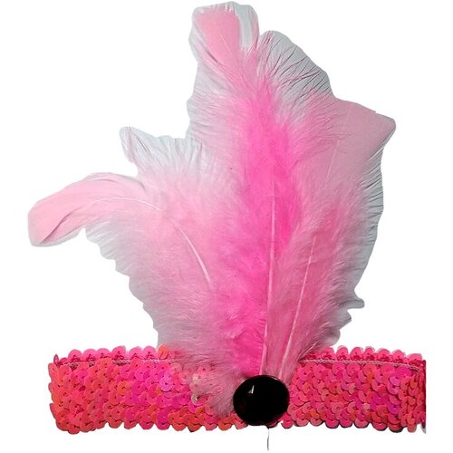 фото Повязка лайзы на голову с пером цвет светло - розовая с красным камнем страна карнавалия