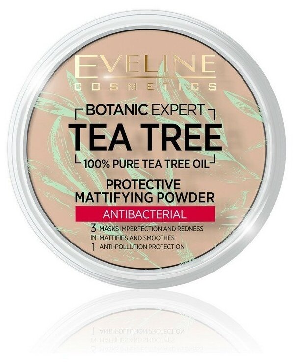 Пудра для лица Eveline Tea tree антибактериальная матирующая 003 Light beige