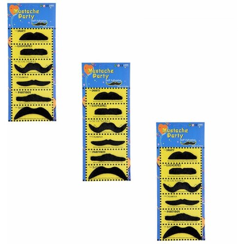 фото Карнавальные усы черные накладные мини, 6 видов (набор 3 шт.) happy pirate