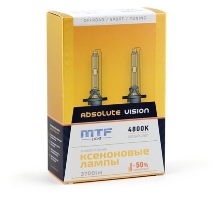 Ксеноновые лампы MTF Light ABSOLUTE VISION +50%, H7, 3800lm, 4800K, 2 шт