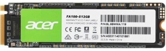SSD Acer ACER M.2 2280 FA100 512GB PCIe Gen3 x4, NVMe (BL.9BWWA.119)