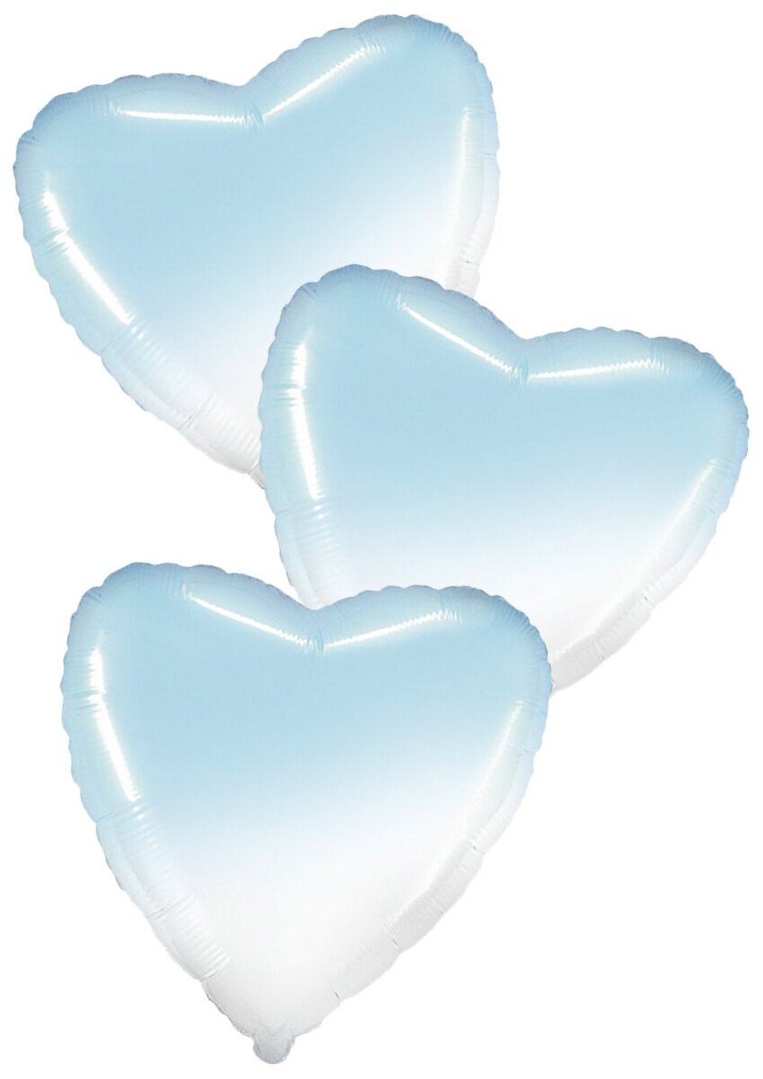 Воздушные шары фольгированные Flexmetal сердца Градиент, белый/голубой, 46 см, 3 шт.