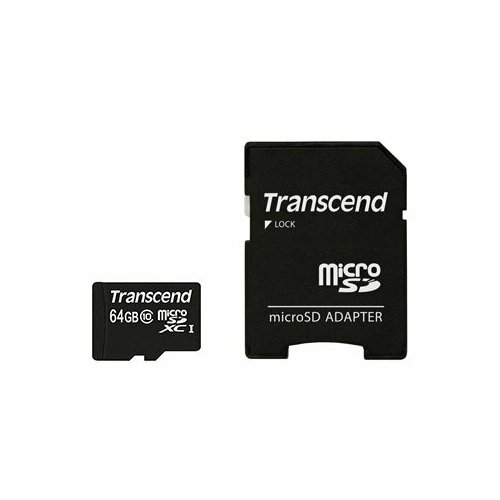 Карта памяти Transcend microSDXC 64 ГБ Class 10, V10, A1, UHS-I U1, R 45 МБ/с, 1 шт., черный