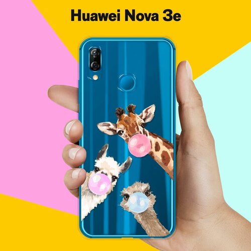 Силиконовый чехол Лама, жираф и страус на Huawei Nova 3e силиконовый чехол лама жираф и страус на huawei y5 prime 2018