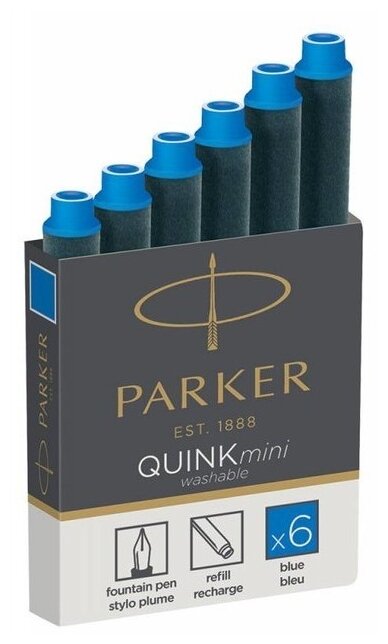 Картридж для перьевой ручки PARKER Quink Z17 Mini Washable синий 6 шт.