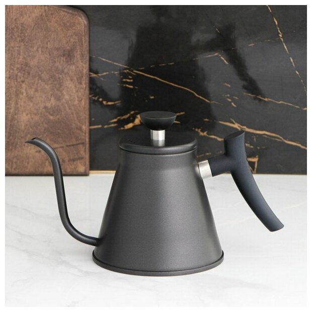 Кофейник из нержавеющей стали с длинным носиком "Пуровер", 1.2 л, 304 сталь, цвет чёрный