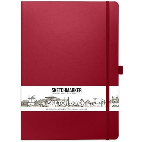 фото Скетчбук для рисования и скетчинга sketchmarker 140г/м2 21х29.7см. 160 страниц цвета слоновой кости, твердая обложка, цвет: маджента