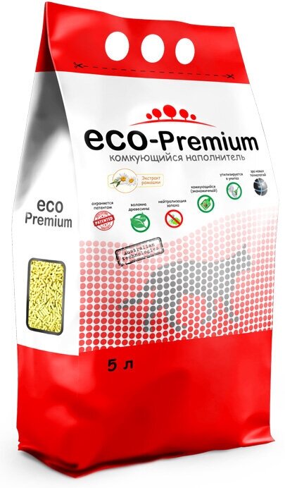 Наполнитель ECO Premium Ромашка комкующийся древесный 1.9кг/5л