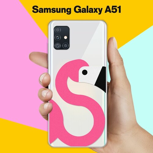 жидкий чехол с блестками фламинго на гавайских листах на samsung galaxy a51 самсунг гэлакси а51 Силиконовый чехол Фламинго на Samsung Galaxy A51