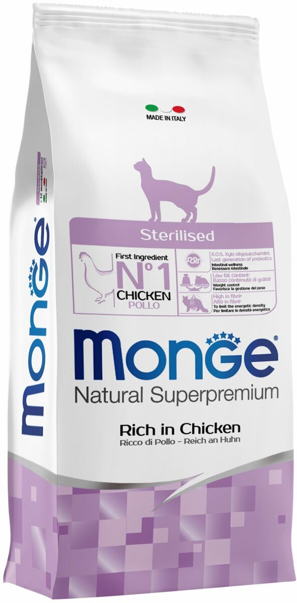 MONGE CAT STERILISED CHICKEN для взрослых кастрированных котов и стерилизованных кошек с курицей (1,5 кг)