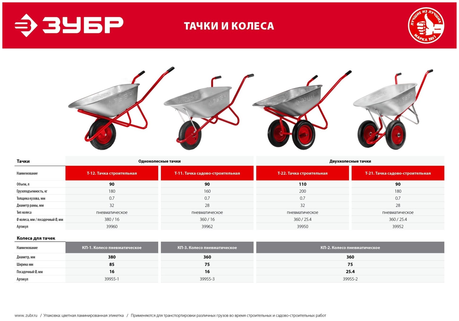 Строительная тачка ЗУБР Т-22 двухколесная, 110 л / 200 кг 39950 - фотография № 4