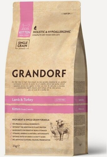 Изображение товара Корм сухой Grandorf ягненок с индейкой для котят, 2 кг