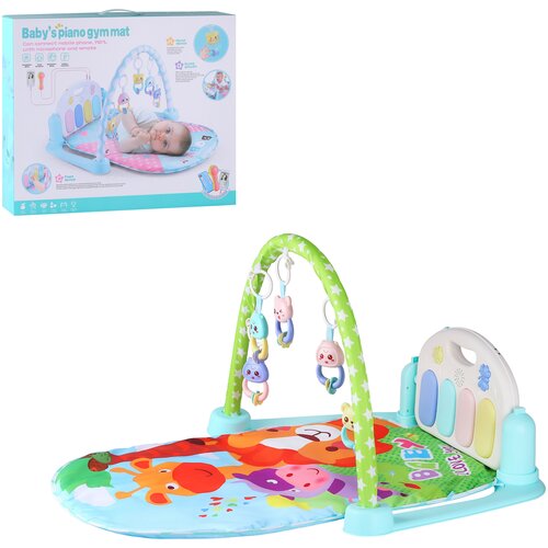 Детский развивающий коврик- пианино овальной формы, 5 игрушек-погремушек, свет, звук, JB300386