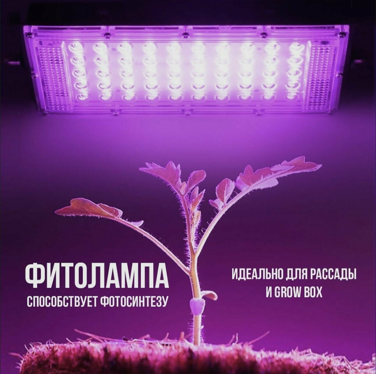 Фитолампа 50 вт. энергосберегающая прожектор с подвеской и подставкой для растений , рассады , цветов светодиодная LED светильник полного спектра - фотография № 4