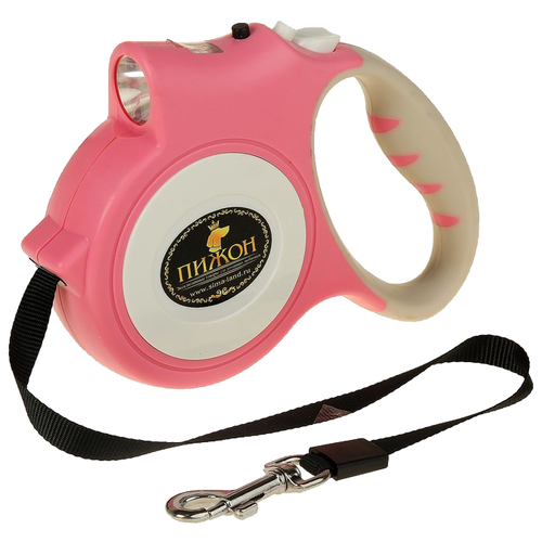 фото Поводок-рулетка для собак Пижон с фонариком, до 35 кг розовый 5 м