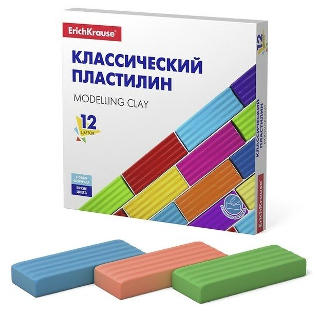 Пластилин 12 цветов, 192 г, ErichKrause, в картонной упаковке