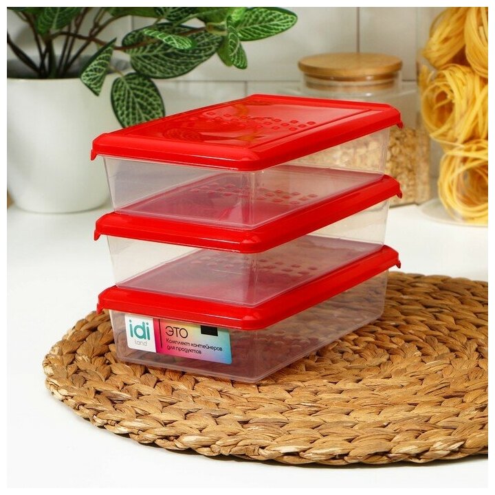 Набор контейнеров пищевых Asti, 3 шт, 750 мл, 18,5×12×7,8 см, прямоугольные, цвет красный