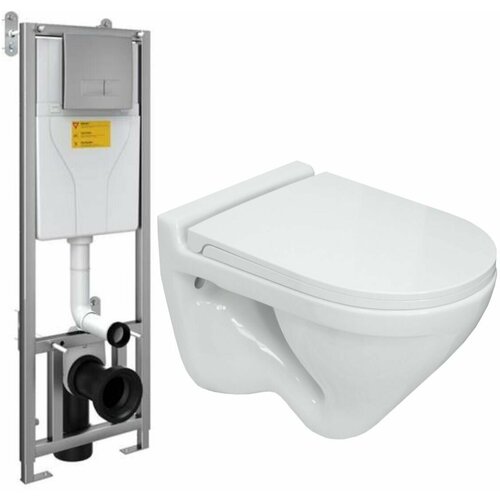 Готовый набор подвесного унитаза: инсталляция Sanica SAN85+P04 CHROME + унитаз подвесной, ободковый SANITA LUXE Attica Luxe DM ATCSLWH0104