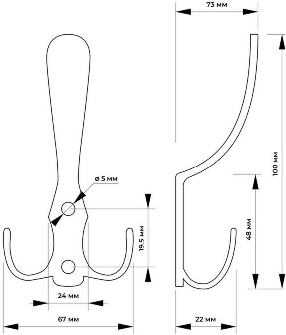 Крючок мебельный KM301GP, трёхрожковый, цвет золото - фотография № 5