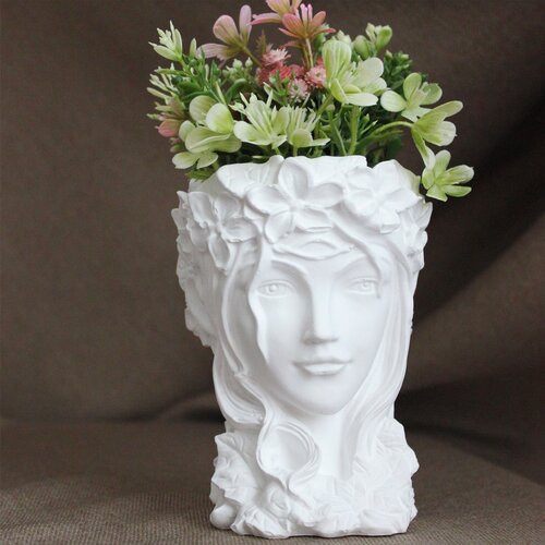 Ваза для цветов и сухоцветов для декора интерьера / Кашпо декоративное голова лицо девушки Адель, 14 см