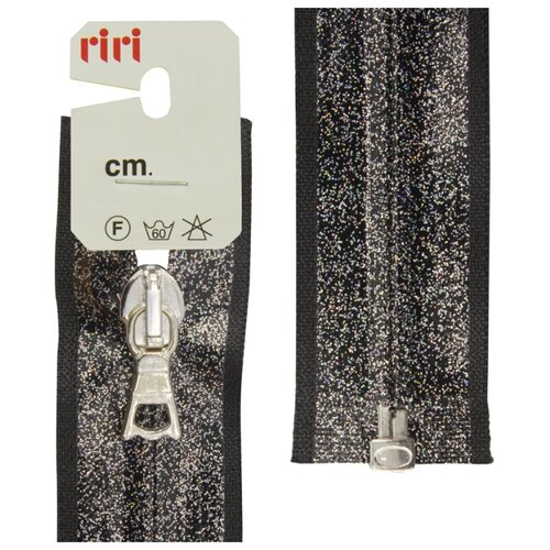 фото Молния скрытая спираль, ламинированная, разъёмная 1 замок, 6 мм, 65 см, цвет черный с блесками riri