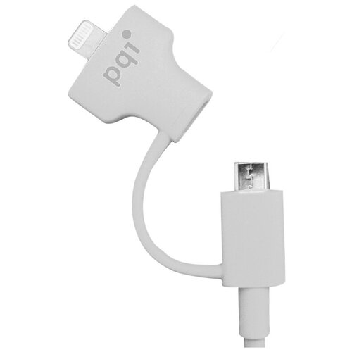 PQI Переходник microUSB Lightning 0.15м PQI PQI-iCABLE-DuPlug15-WH круглый белый адаптер переходник lightning microusb белый